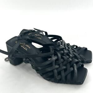NWOT Seychelles Charter Square Toe Strappy Heels 8 Black Leather Woven Pumps